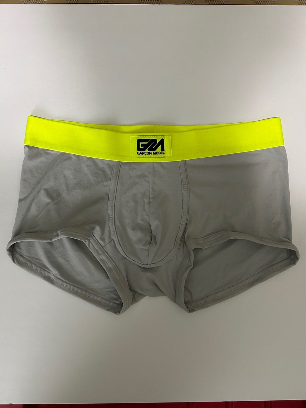 Men’s Garçon Model Grey Boxer Briefs with Neon Yellow Waistband